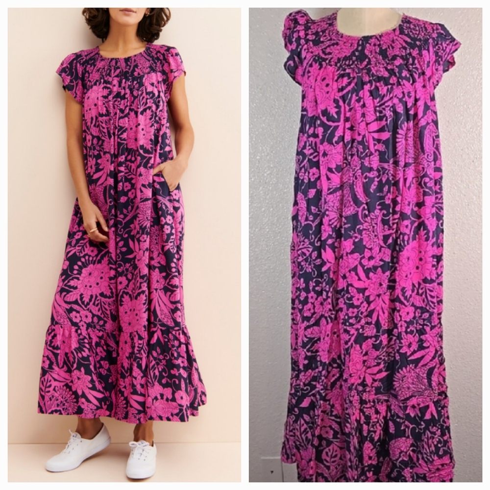 Anthropologie Arielle Floral Pink and Black Women's Maxi Dress